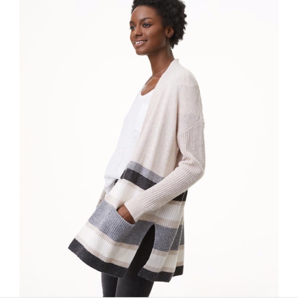 LOFT Striped Pocket Open Cardigan